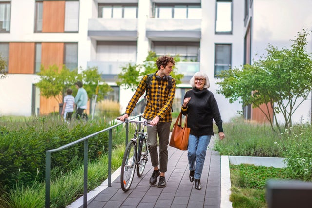 Man and women walking