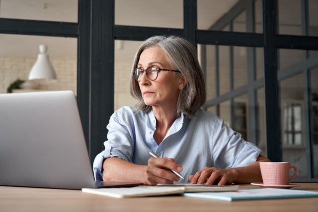 Woman working on a laptop